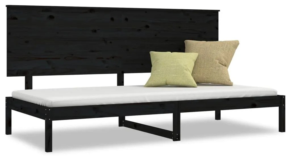 Καναπές Κρεβάτι Μαύρος 90 x 200 εκ. από Μασίφ Ξύλο Πεύκου - Μαύρο