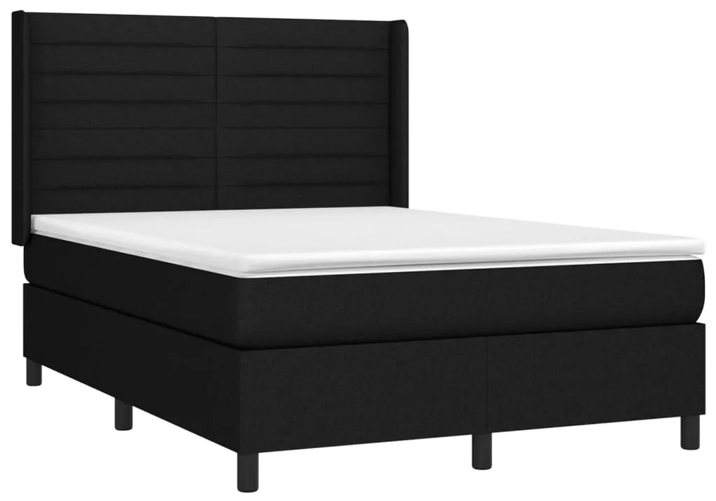 vidaXL Κρεβάτι Boxspring με Στρώμα &amp; LED Μαύρο 140x200 εκ. Υφασμάτινο