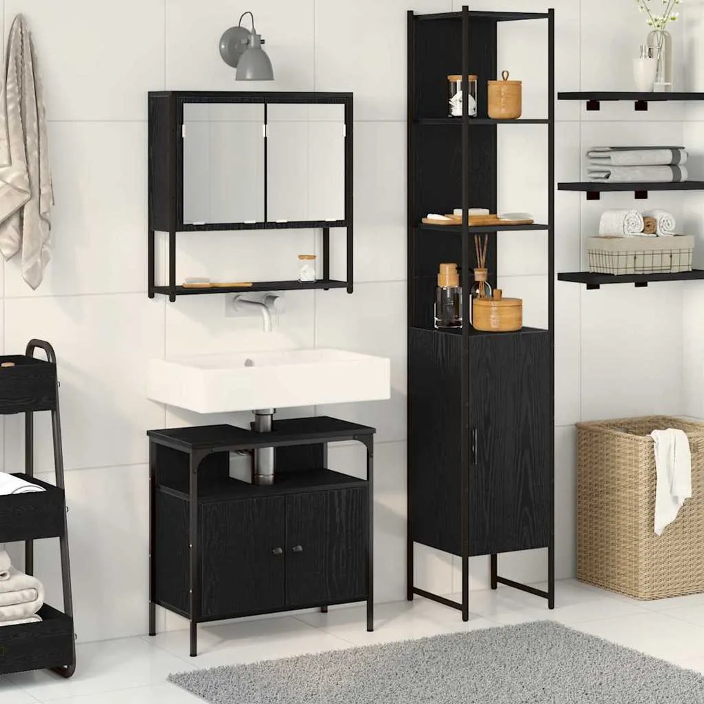 vidaXL Σετ Επίπλων Μπάνιου με ράφι 3 pcs Μαύρη δρυς 33 x 33 x 185.5 εκ