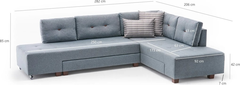 Corner Sofa-Bed Manama Corner Sofa Bed Right - Light Blue Light Blue