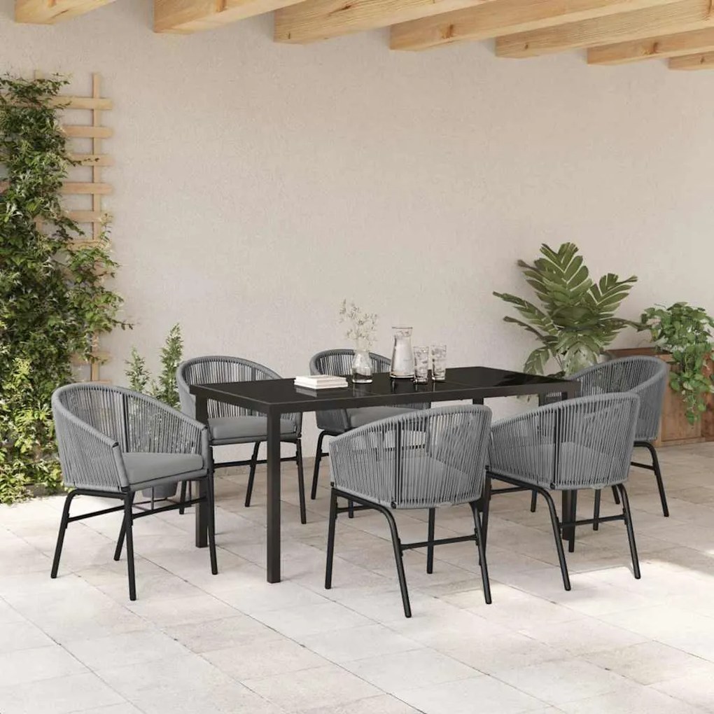 vidaXL Σέτ φαγητού για κήπο 7 pcs Γκρι Πολυ ράταν