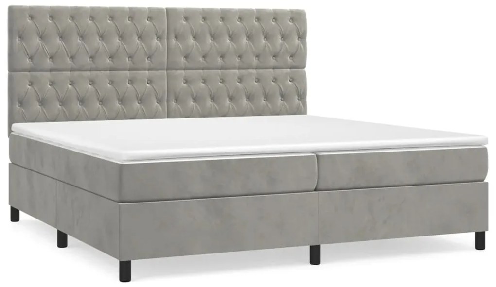vidaXL Κρεβάτι Boxspring με Στρώμα Ανοιχτό Γκρι 200x200 εκ. Βελούδινο