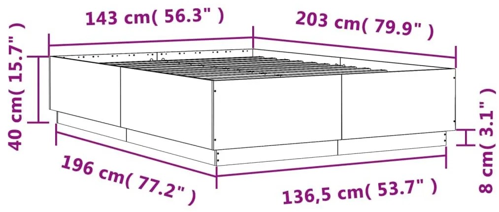 Πλαίσιο Κρεβατιού Φώτα LED Καπνιστή Δρυς 140x200 εκ.Επεξ. Ξύλο - Καφέ