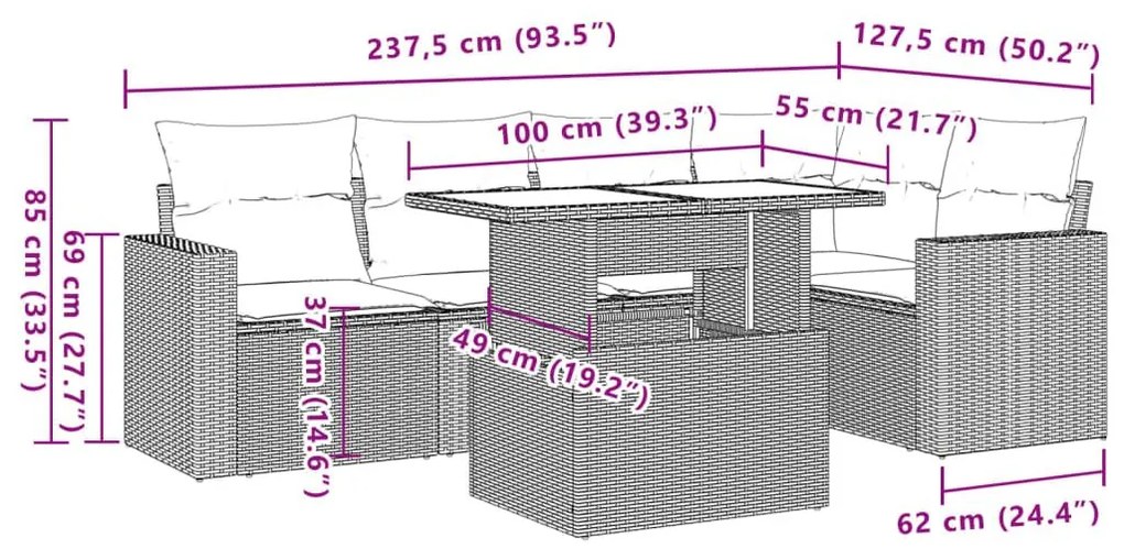 Σαλόνι Κήπου 6 Τεμαχίων από Γκρι Συνθετικό Ρατάν με Μαξιλάρια - Γκρι