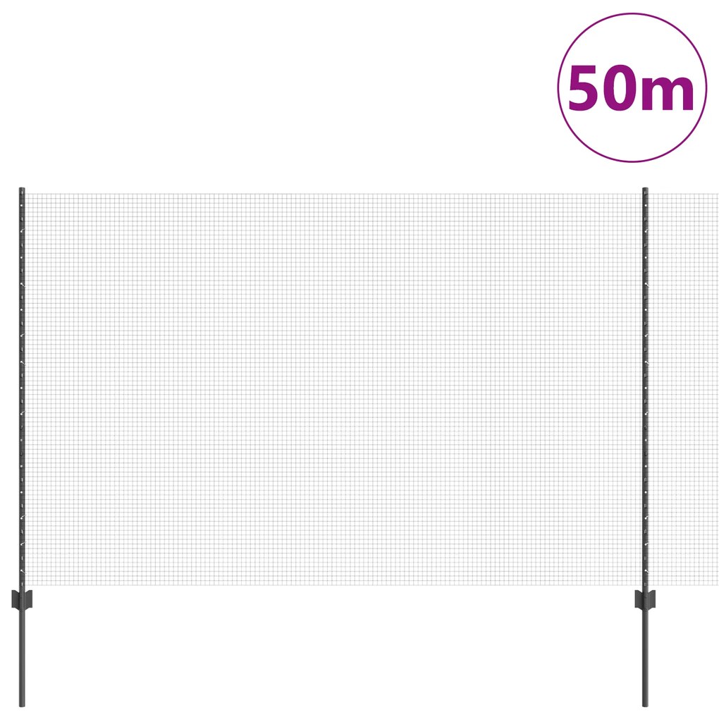 vidaXL Συγκολλητός φράκτης με 44 U Πόστες Γκρι 1.5x50 μ Ατσάλι