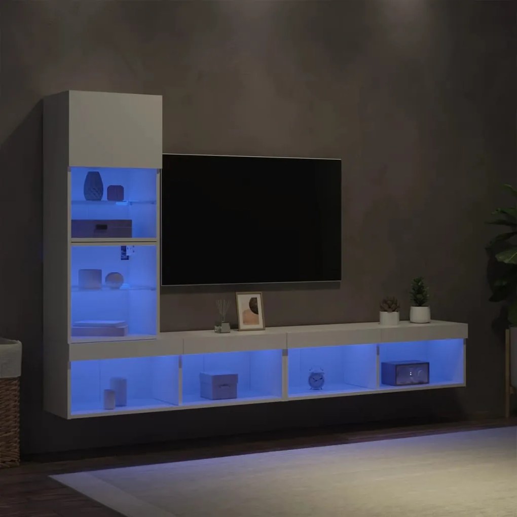 vidaXL Έπιπλα Τοίχου Τηλεόρασης 4 τεμ LED Λευκά από Επεξεργασμένο Ξύλο