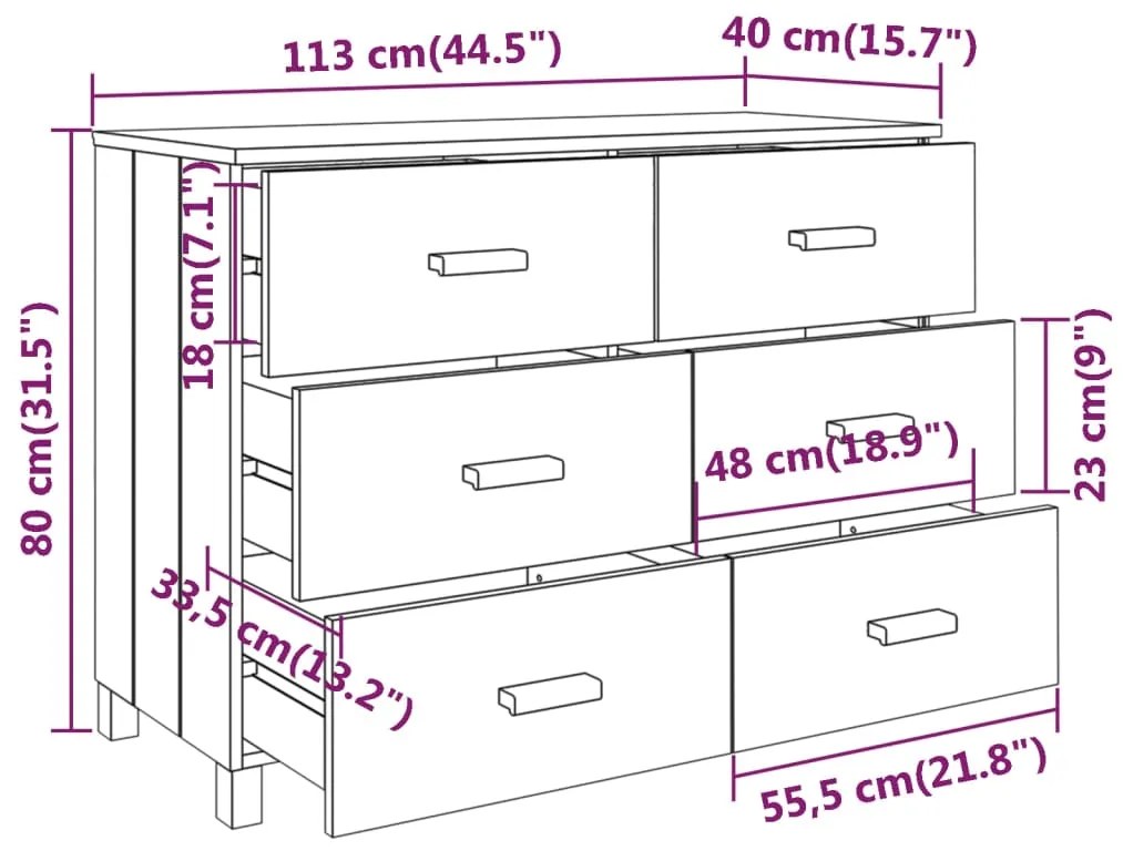 Συρταριέρα HAMAR Αν. Γκρι 113 x 40 x 80εκ. Μασίφ Ξύλο Πεύκου - Γκρι