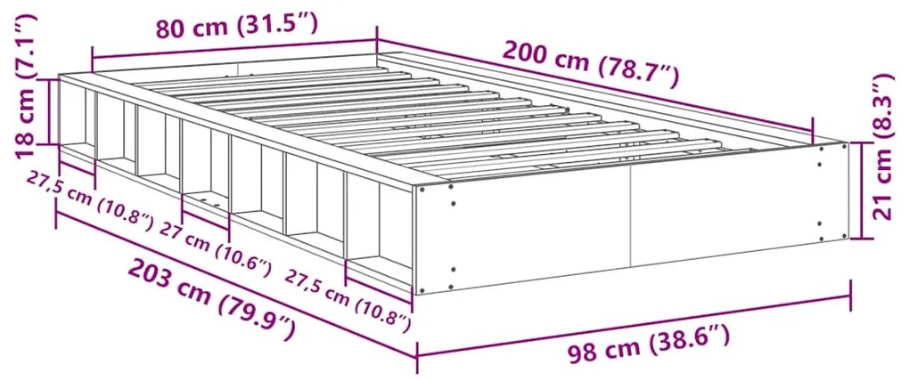 ΠΛΑΙΣΙΟ ΚΡΕΒΑΤΙΟΥ ΧΩΡΙΣ ΣΤΡΩΜΑ 80X200 CM ΜΑΣΙΦ ΞΥΛΟ ΔΡΥΣ 3324119