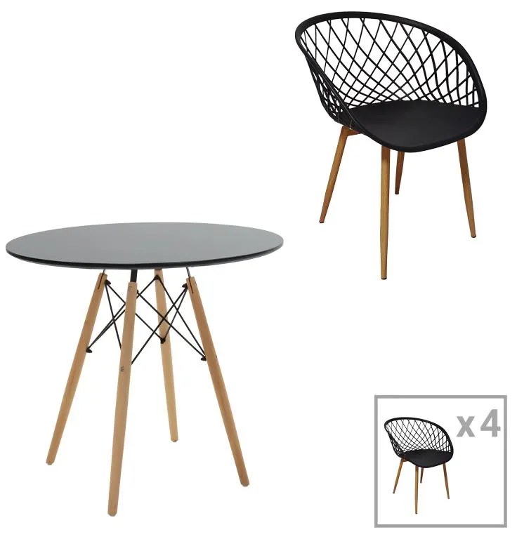 Σετ Τραπεζαρίας Ezra-Julita σετ 5τεμ pp-mdf σε μαύρη-φυσική απόχρωση Φ80x73εκ 80x80x73 εκ.