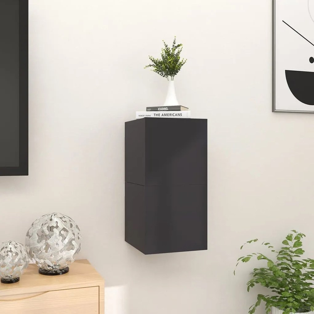 vidaXL Έπιπλα Τηλεόρασης Κρεμαστά 2 τεμ. Γκρι 30,5x30x30εκ. Επεξ. Ξύλο