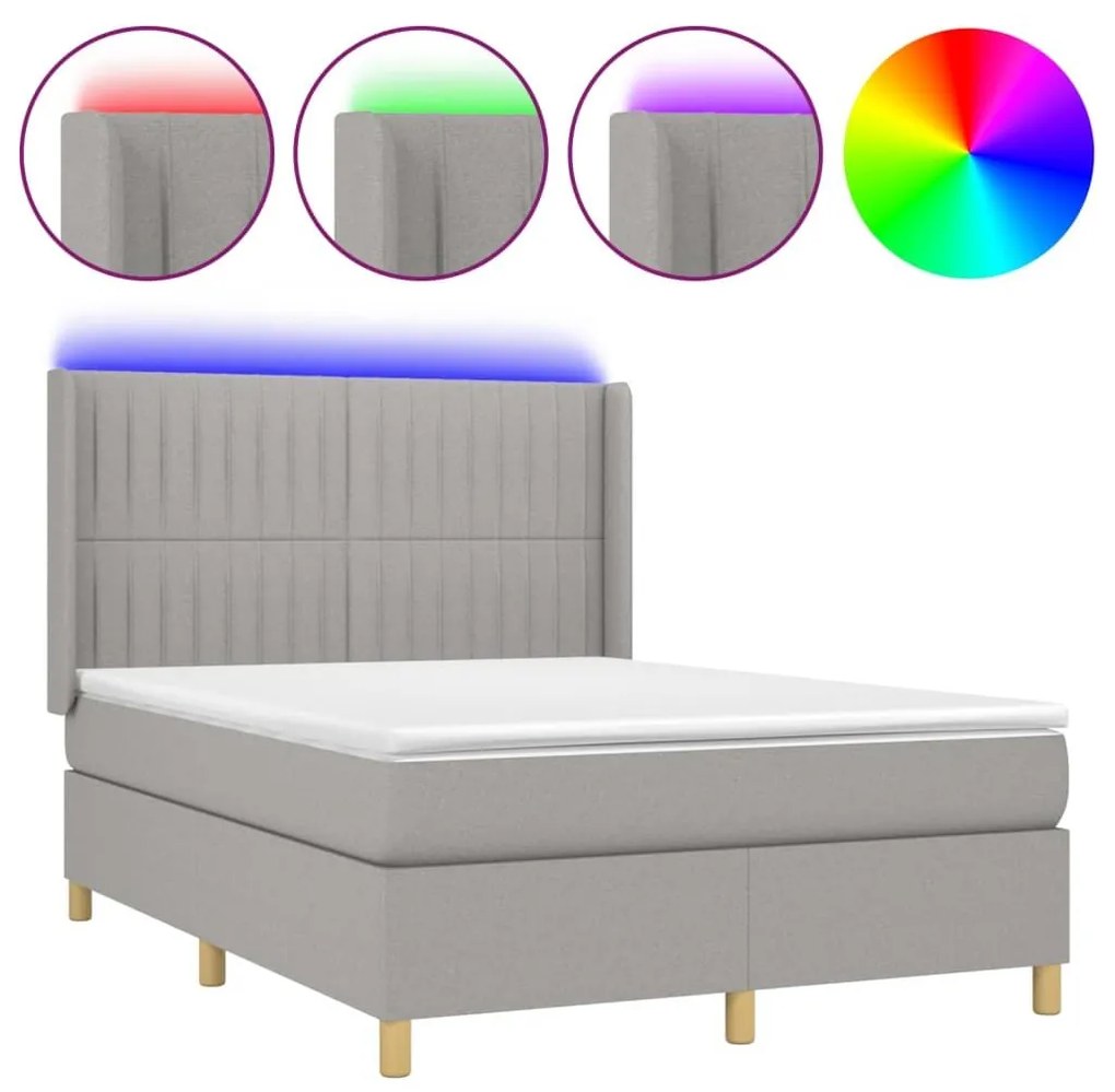 Κρεβάτι Boxspring με Στρώμα &amp; LED Αν.Γκρι 140x190εκ. Υφασμάτινο - Γκρι