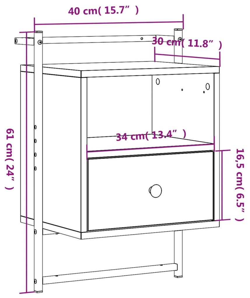 Κομοδίνα Επιτοίχια 2 τεμ. Καφέ Δρυς 40x30x61 εκ. Επεξ. Ξύλο - Καφέ