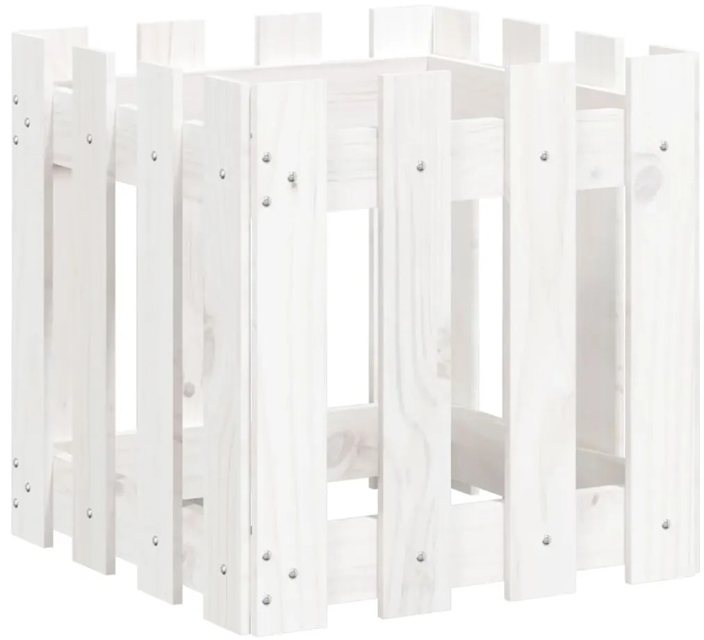 vidaXL Ζαρντινιέρα με Σχέδιο Φράχτη Λευκή 40 x 40 x 40 εκ. Μασίφ Πεύκο