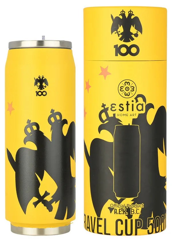 Estia 00-27155 Travel Cup Save the Aegean Ποτήρι Θερμός Ανοξείδωτο BPA Free 500ml Aek Bc Edition με Καλαμάκι