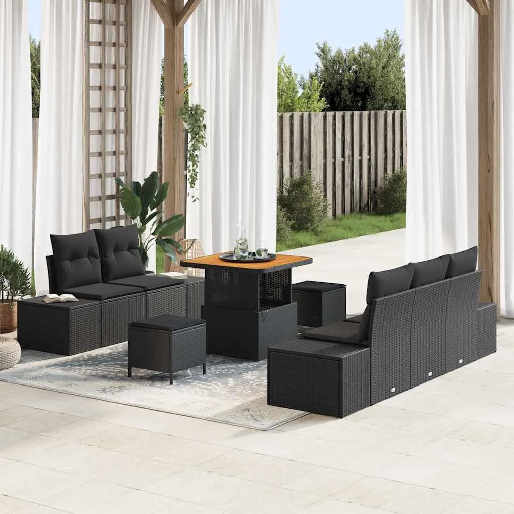 vidaXL Σετ Καναπέ Κήπου με μαξιλάρι 8 pcs Μαύρο Πολυ ράταν