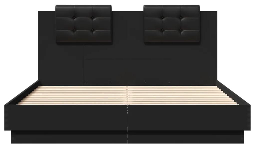 vidaXL Πλαίσιο Κρεβατιού με Κεφαλάρι Μαύρο 160x200 εκ. Επεξεργ. Ξύλο