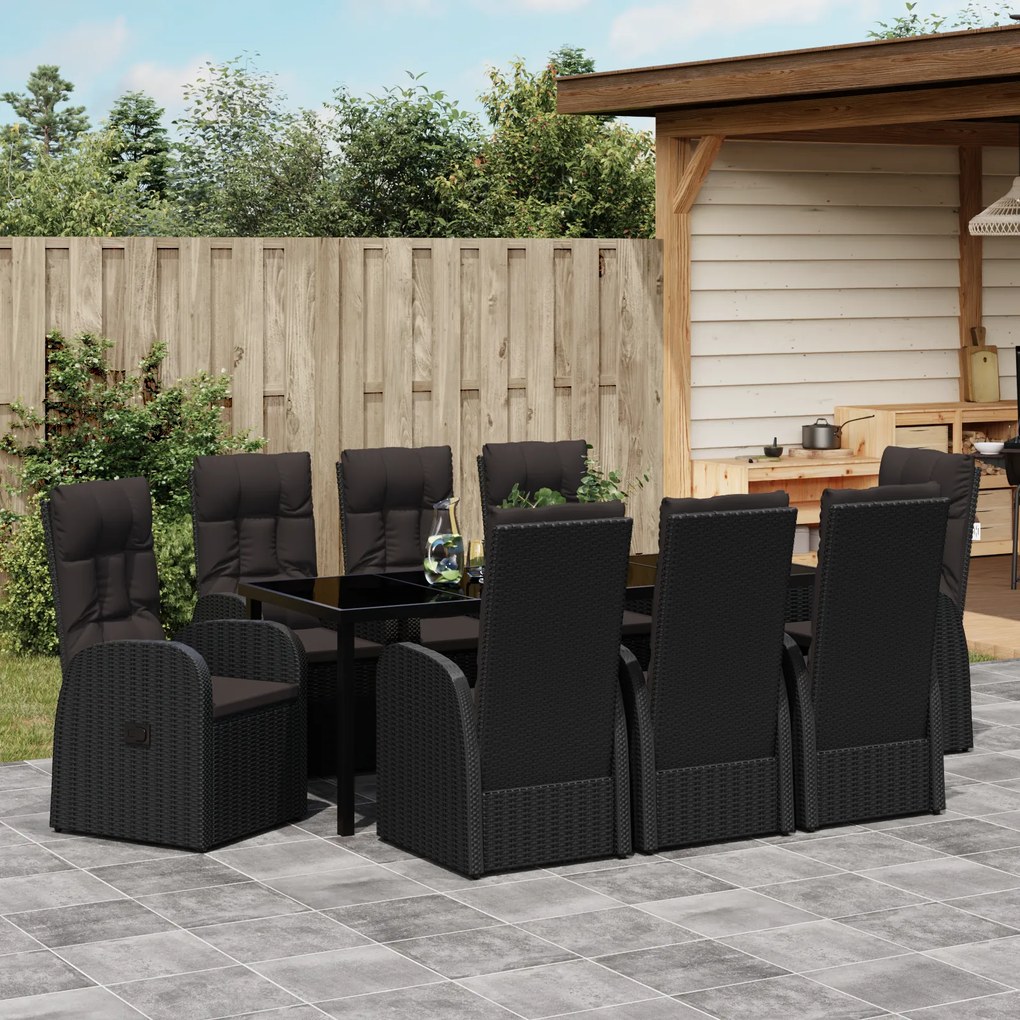 vidaXL Καρέκλες ανάκλισης κήπου 9 pcs Μαύρο 200 x 80 x 73 εκ