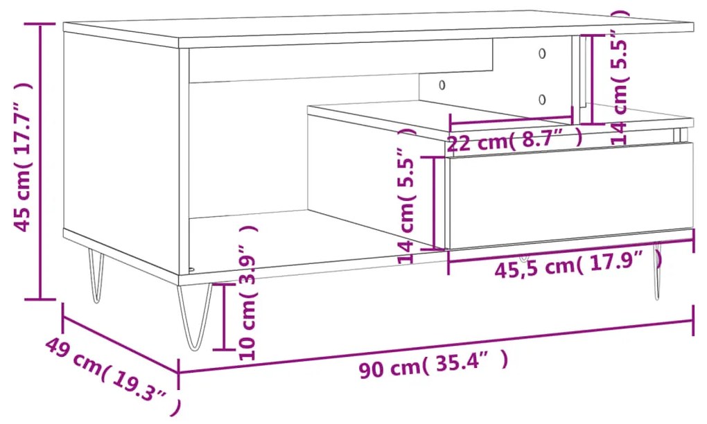 Τραπεζάκι Σαλονιού Μαύρο 90x49x45 εκ. Επεξεργασμένο Ξύλο - Μαύρο