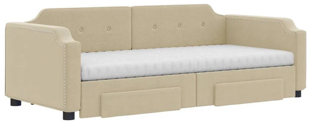 vidaXL Καναπές Κρεβάτι Συρόμενος Κρεμ 90x200 εκ. Ύφασμα &amp; Συρτάρια