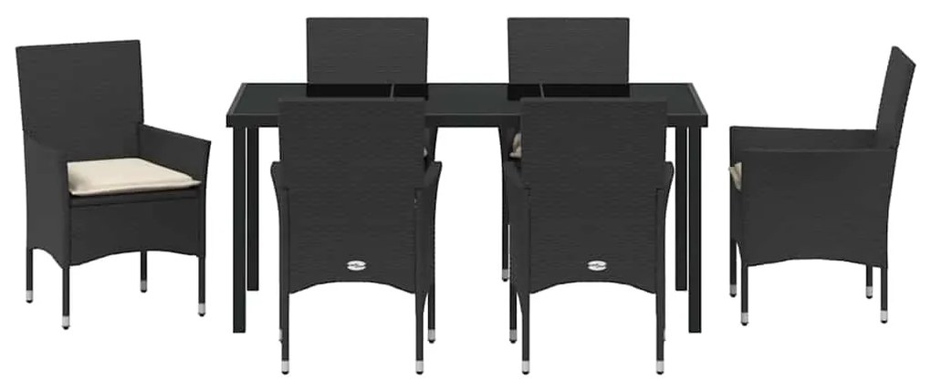 vidaXL Σέτ φαγητού για κήπο με μαξιλάρι 7 pcs Μαύρο συνθετικό ρατάν