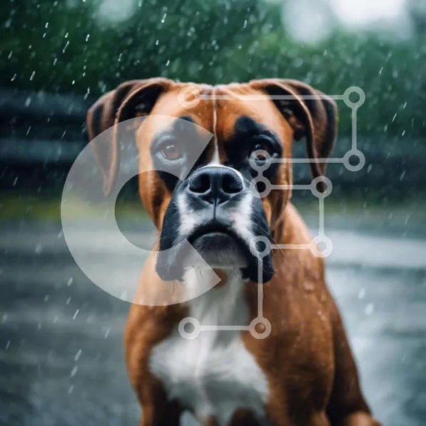 Intra Συλλεκτικό Ξύλινο Παζλ Plywood 4mm - Καφέ και λευκό σκυλί μπόξερ που κάθεται στη βροχή Σε Ξύλινο Κουτί - Διαστάσεις: 10x10 cm – 25 κομμάτια