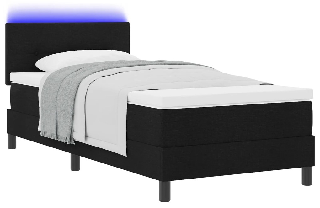 vidaXL Κρεβάτι Box Spring με Στρώμα & LED Μαύρο 90x190 εκ. Υφάσματος