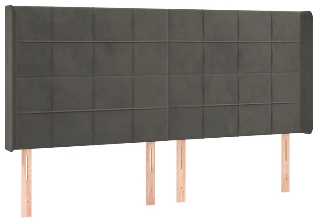 Κεφαλάρι με Πτερύγια Σκούρο Γκρι 183x16x118/128 εκ. Βελούδινο 3119641
