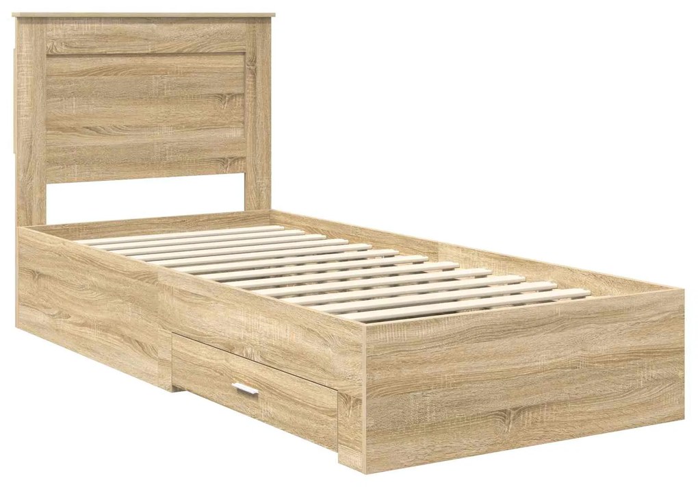 vidaXL Σκελετός Κρεβατιού Σονομά Δρύινο και Ασημί 75 x 190 cm