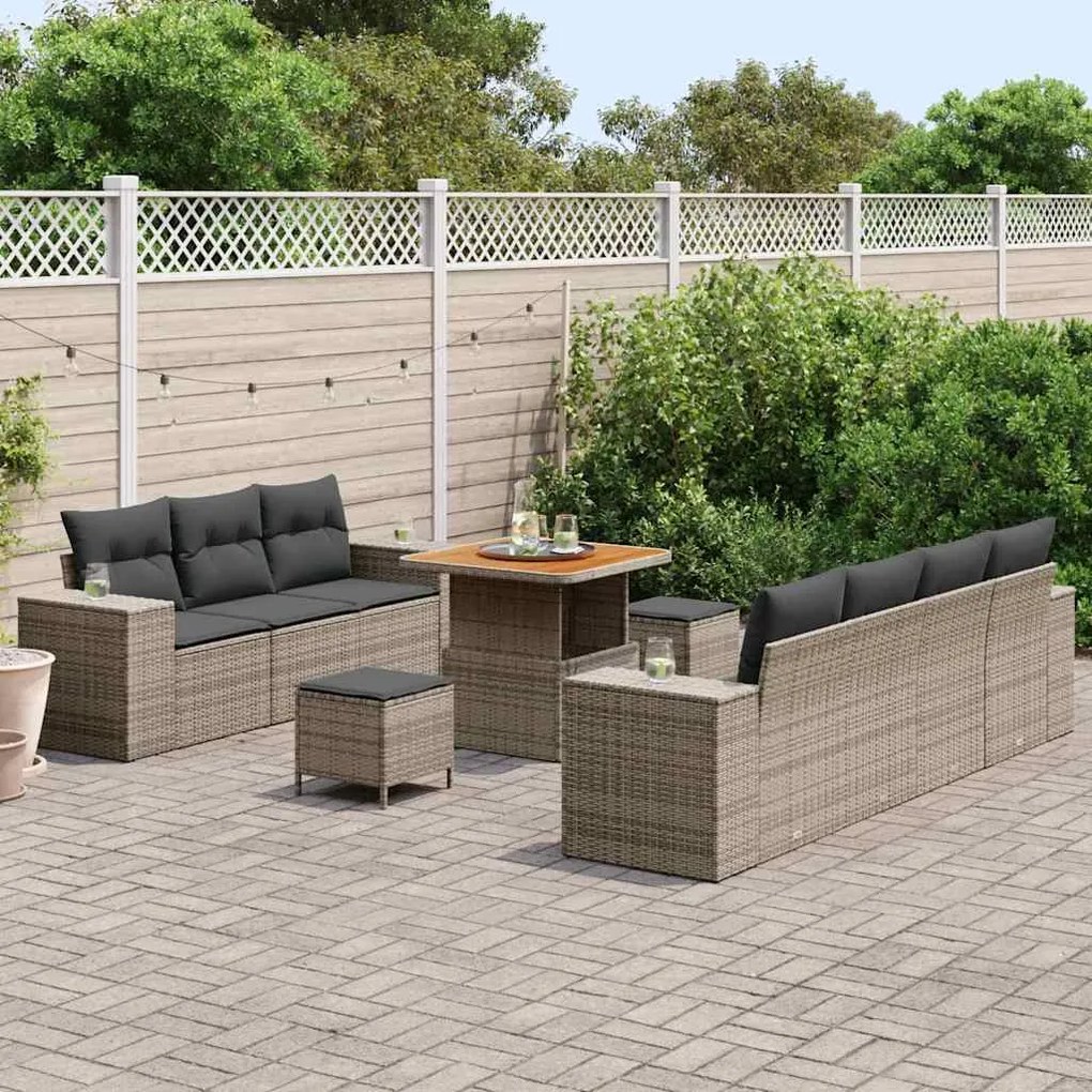 vidaXL Σετ Καναπέ Κήπου με μαξιλάρι 10 pcs Γκρι 80 x 80 x 71 cm