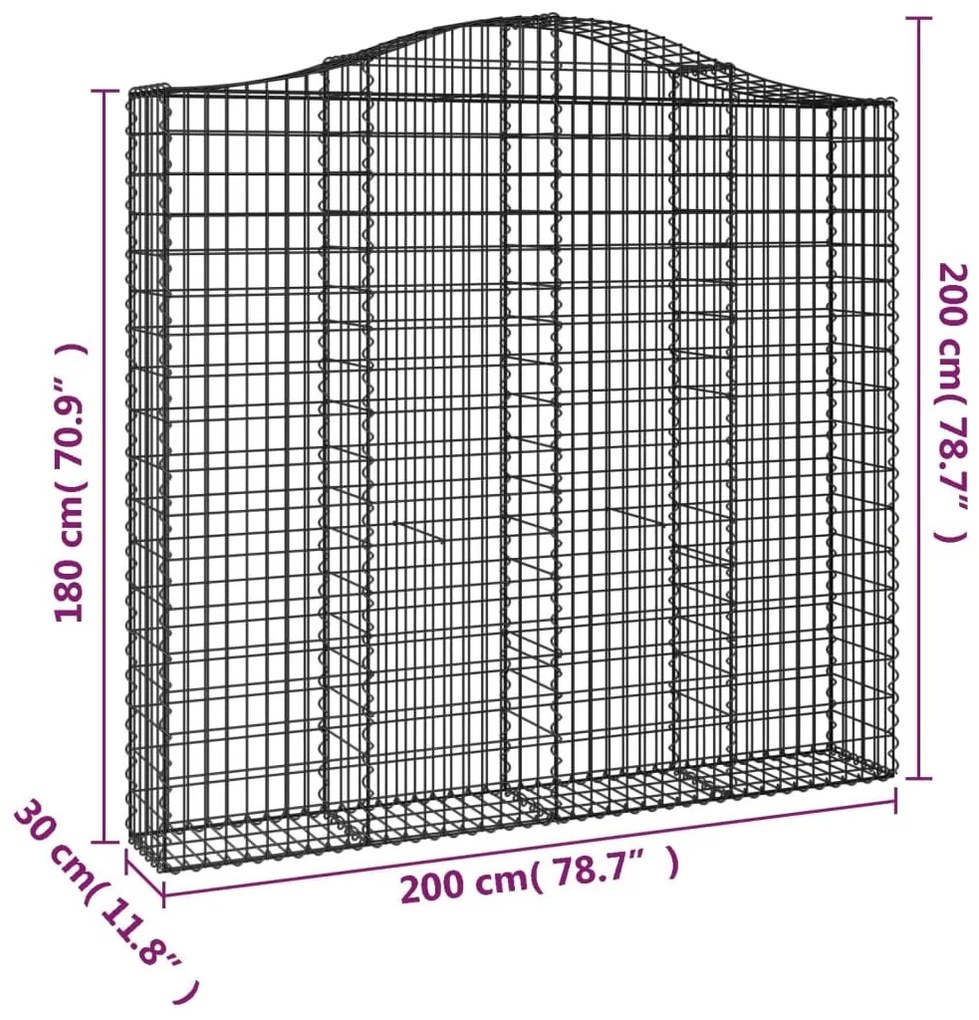 Συρματοκιβώτια Τοξωτά 4 τεμ. 200x30x180/200 εκ. Γαλβαν. Ατσάλι - Ασήμι