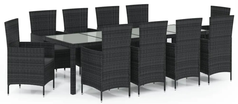 vidaXL Σετ Τραπεζαρίας Εξ. Χώρου 11 τεμ Μαύρο Συνθ. Ρατάν με Μαξιλάρια