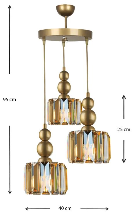 Φωτιστικό οροφής Alaba Megapap E27 μεταλλικό - γυάλινο τρίφωτο χρώμα χρυσό 40x40x95εκ. - GP030-0085,1 - GP030-0085,1