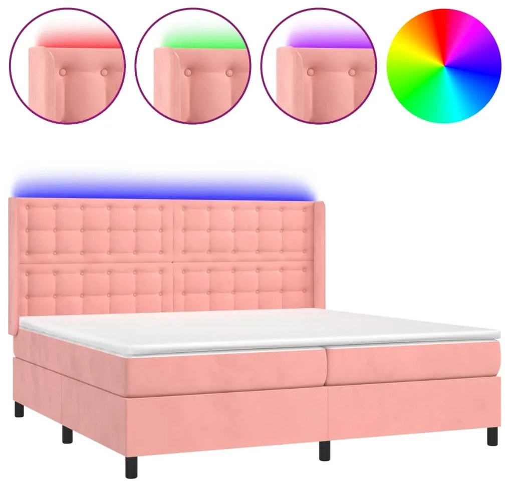 ΚΡΕΒΑΤΙ BOXSPRING ΜΕ ΣΤΡΩΜΑ &amp; LED ΡΟΖ 200X200 ΕΚ. ΒΕΛΟΥΔΙΝΟ 3139828