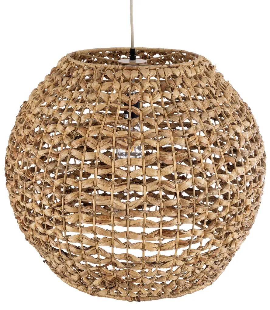 GloboStar® MANGATA 01851 Boho Κρεμαστό Φωτιστικό Οροφής Μονόφωτο 1 x E27 AC220-240V IP20 - Φ60 x Υ50cm - Καφέ Water Hyacinth - Υδρουάκινθος Πλέγμα Καμπάνα - 5 Χρόνια Εγγύηση