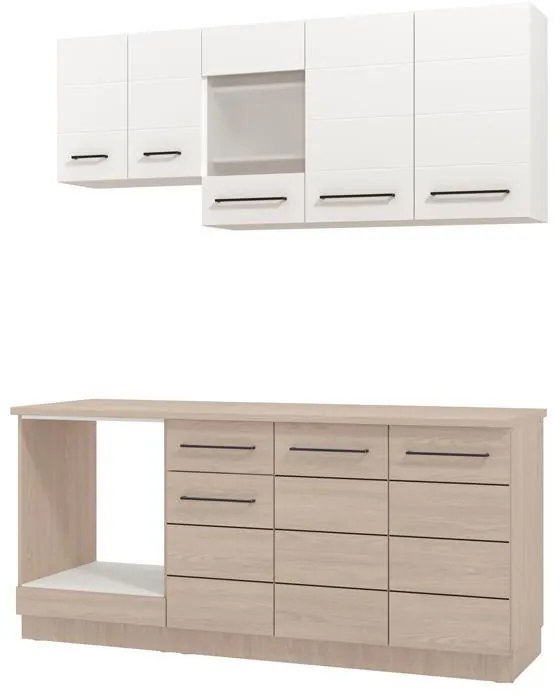 Σύνθεση κουζίνας SAVONA 180 Grey oak - Λευκό 180x57x200εκ. 180x57x200 εκ.
