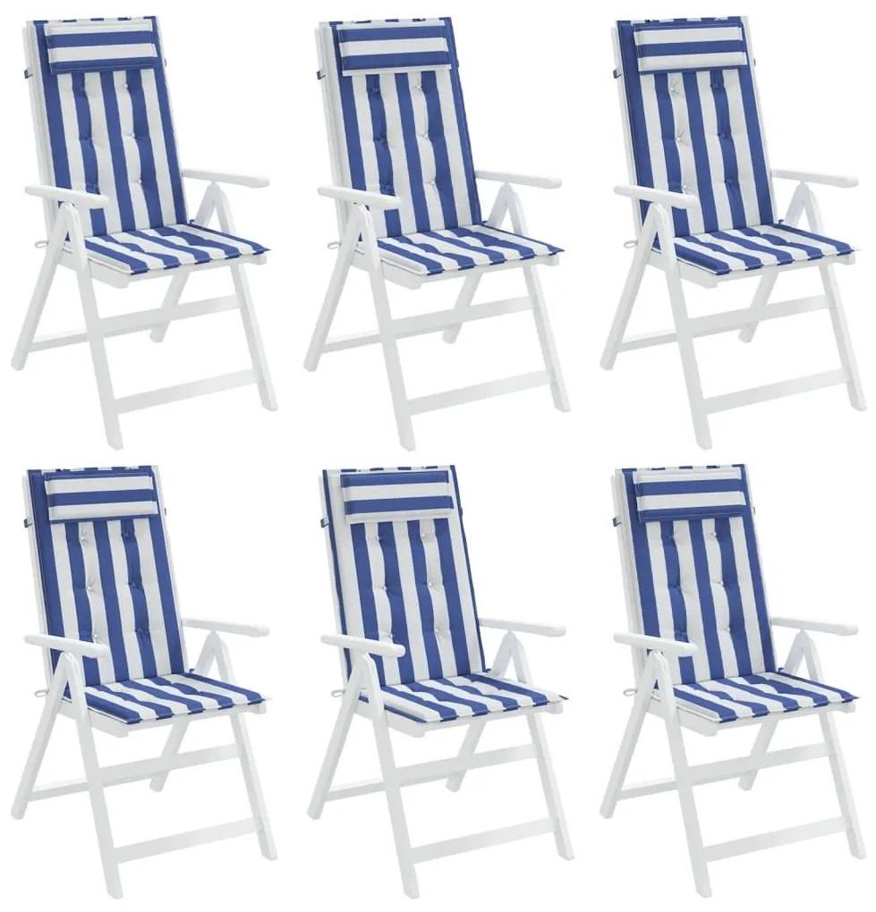 Μαξιλάρια Καρέκλας με Πλάτη 6 τεμ. Μπλε&amp;Λευκά Ριγέ Υφ. Oxford - Μπλε