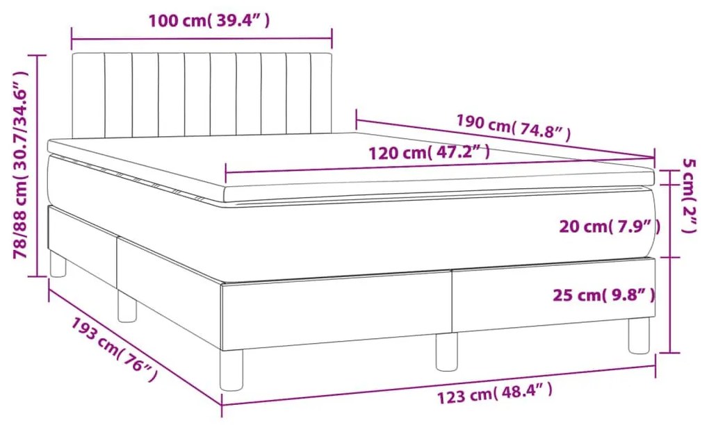 Κρεβάτι Boxspring με Στρώμα Μπλε 120x190 εκ. Υφασμάτινο - Μπλε