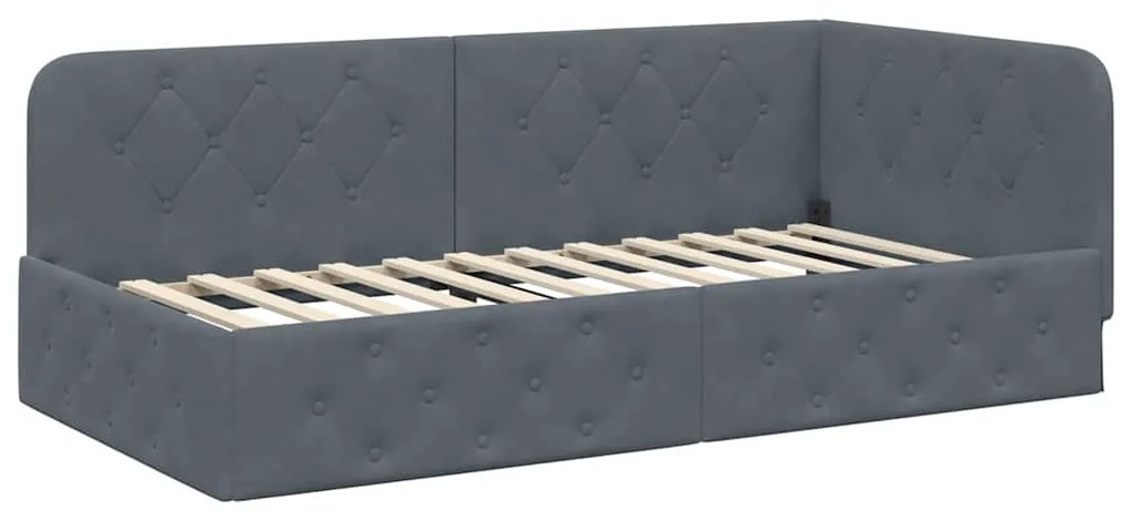 vidaXL Κρεβάτι Γωνίας με κεφαλάρι Σκούρο Γκρι 100 x 200 cm Βελούδο