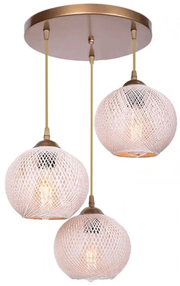 Φωτιστικό Οροφής Riordan 0207383 30x30x65cm 3xE27 60W Gold-Beige Megapap Σχοινί,Μέταλλο
