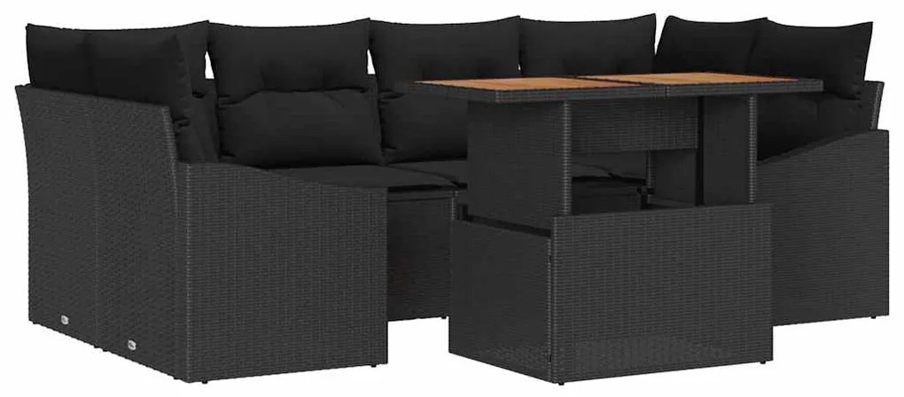 vidaXL Σετ Καναπέ Κήπου με αποθήκευση 7 pcs Μαύρο Πολυ ράταν