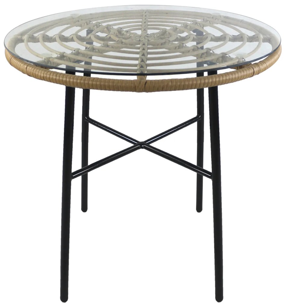 Τραπέζι Κήπου ArteLibre APPIUS Φυσικό/Μαύρο Μέταλλο/Rattan/Γυαλί 70x70x74cm Arte-14510041