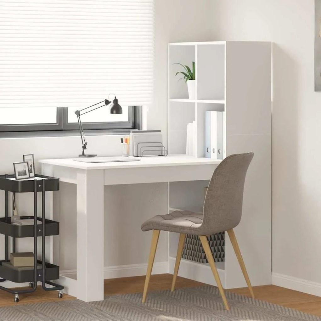 Γραφείο με ράφι Λευκό 122 x 67 x 145 εκ. Επεξεργασμένο ξύλο