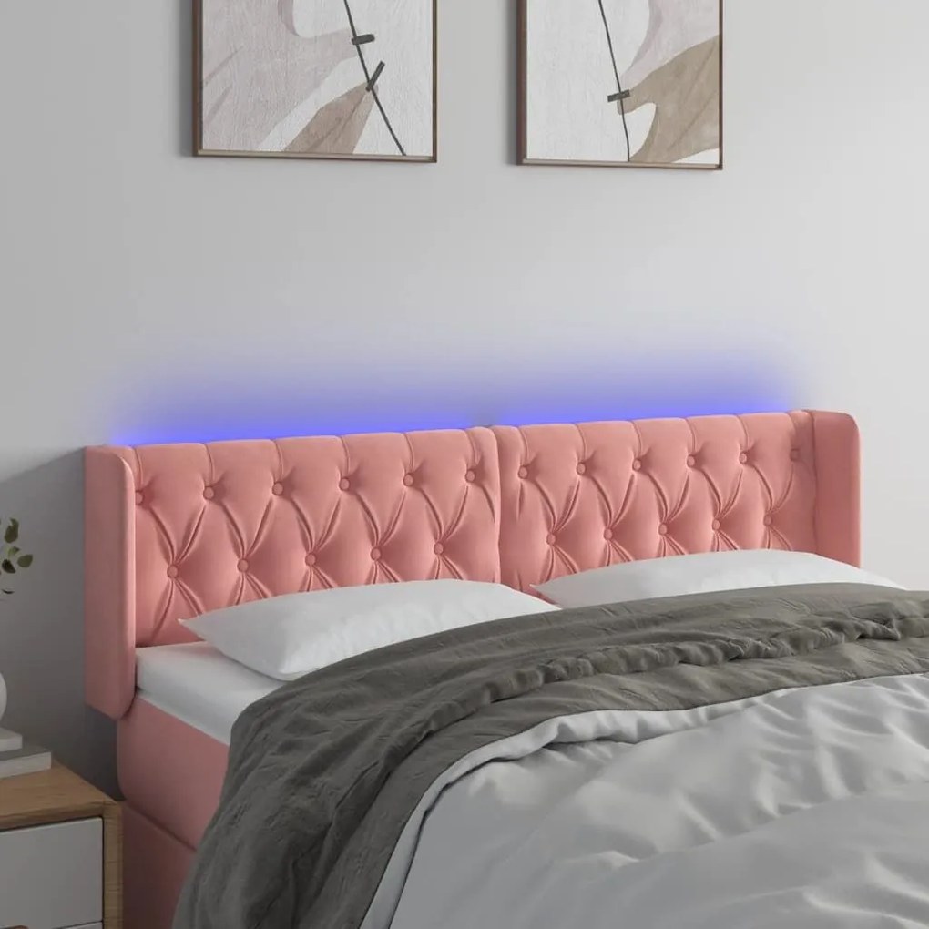 Κεφαλάρι Κρεβατιού LED Ροζ 163x16x78/88 εκ. Βελούδινο - Ροζ