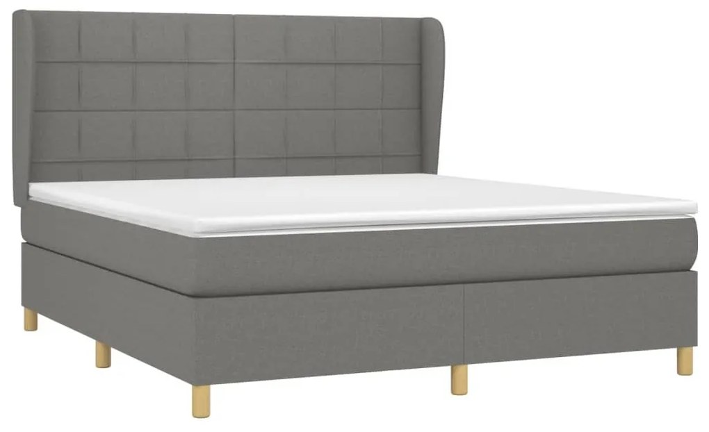 Κρεβάτι Boxspring με Στρώμα Σκούρο Γκρι 180x200 εκ Υφασμάτιν - Γκρι