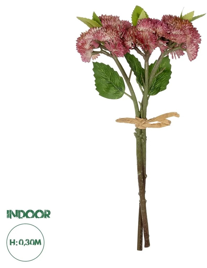 GloboStar® Artificial Garden HOT PINK SEDUM BOUQUET 21347 Τεχνητό Διακοσμητικό Μπουκέτο Ροζ Σέδο Y30cm