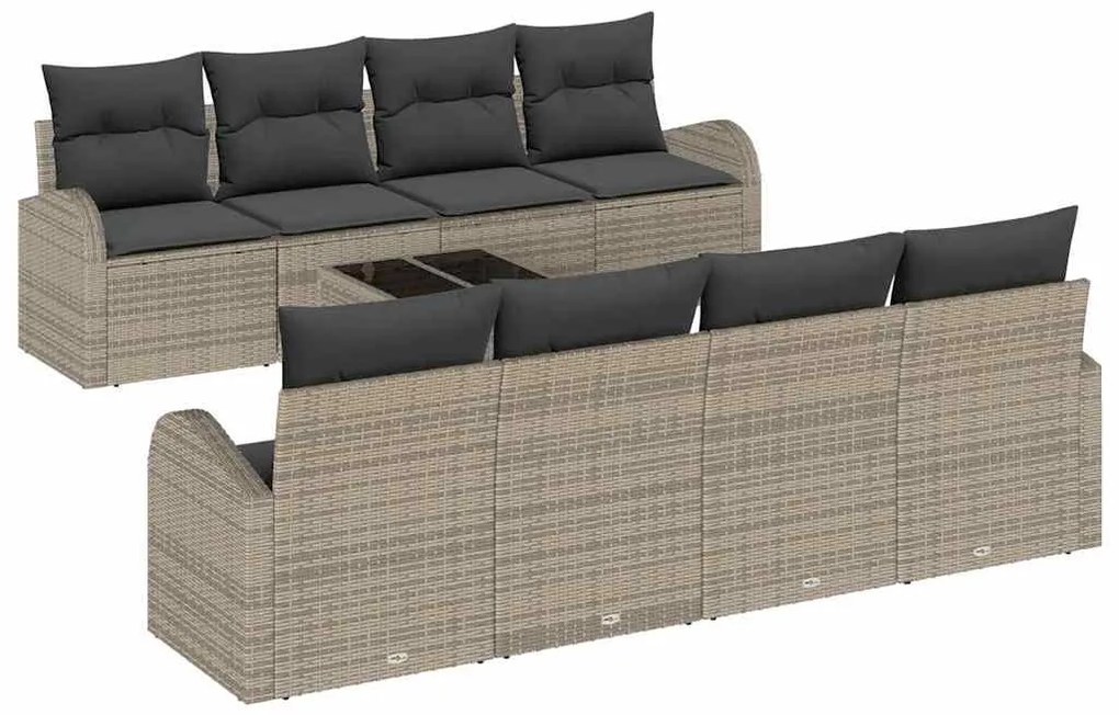 vidaXL Σετ Καναπέ Κήπου με αποθήκευση 9 pcs Γκρι συνθετικό ρατάν