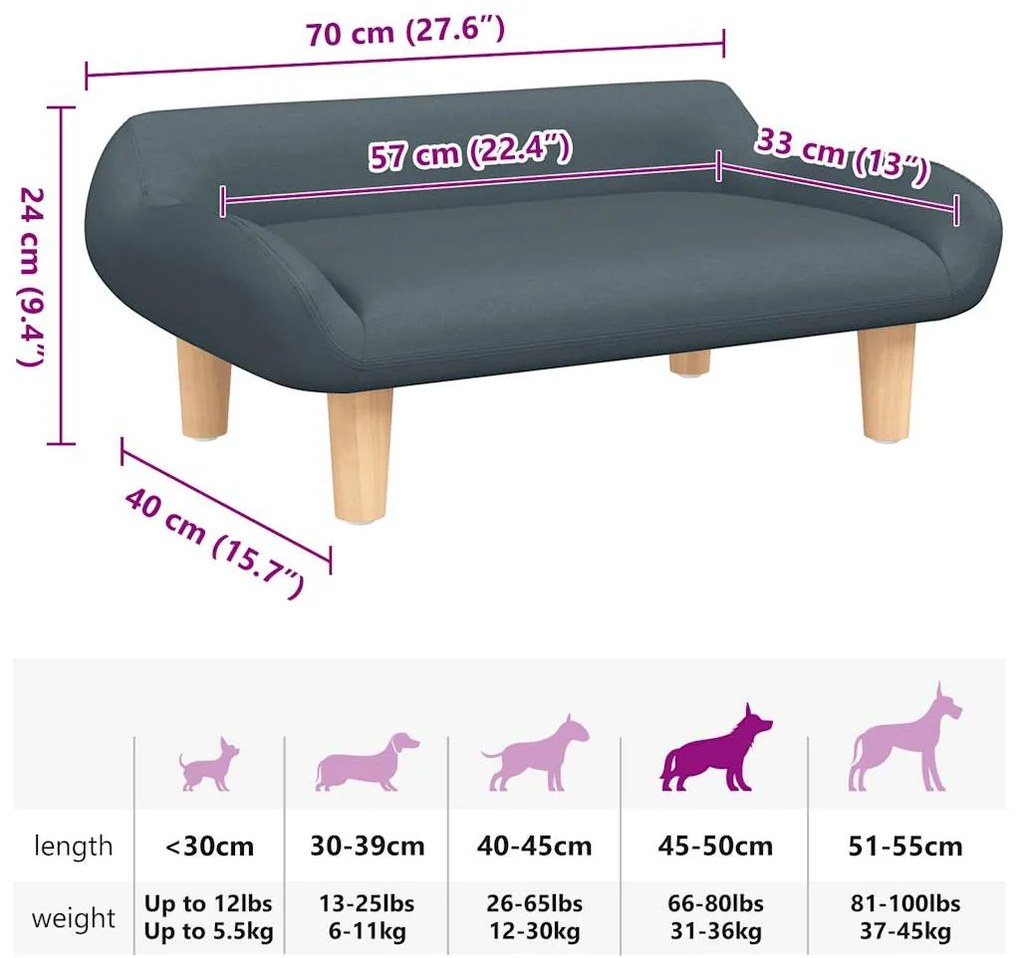 vidaXL Κρεβάτι Σκύλου Σκούρο Γκρι 70 x 40 x 24 εκ. Υφασμάτινη