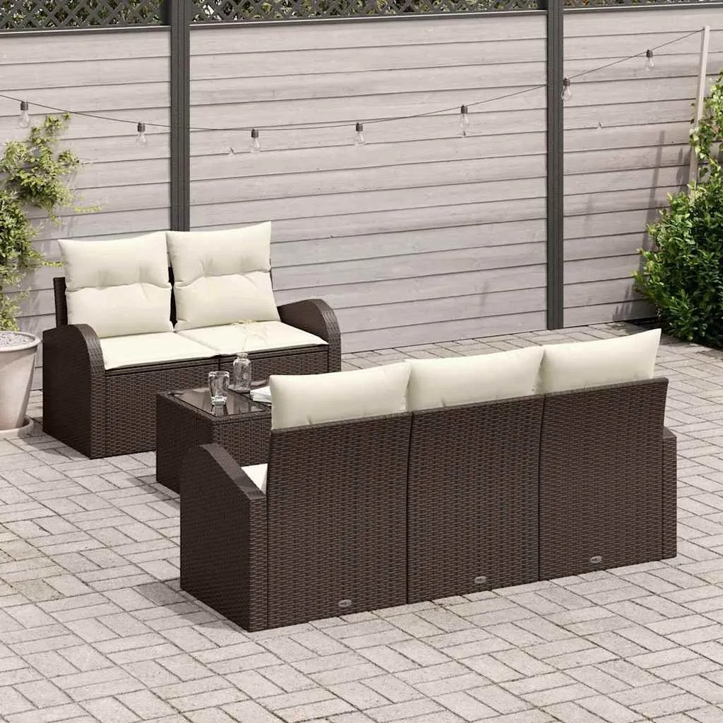 vidaXL Σετ Καναπέ Κήπου με μαξιλάρι 6 pcs Καφέ, Κρέμα 55 x 55 x 37 εκ