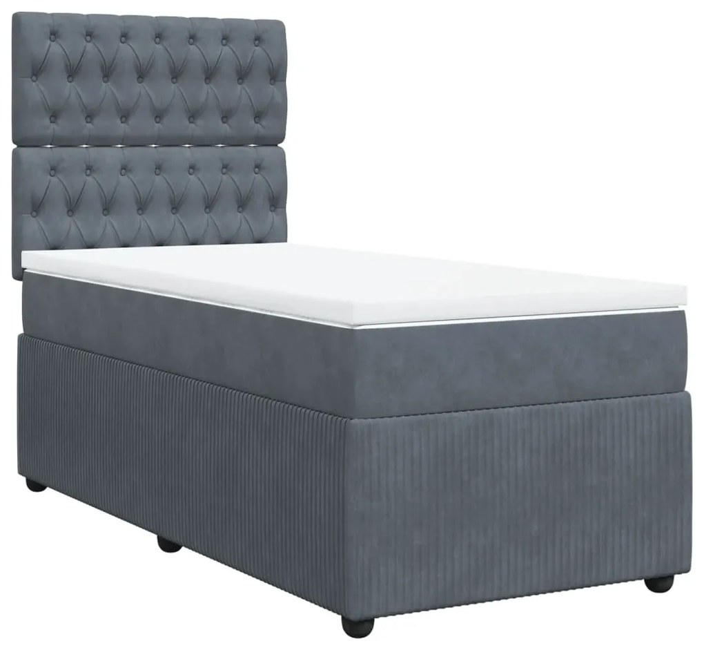 vidaXL Κρεβάτι Boxspring με Στρώμα Σκούρο Γκρι 100x200 εκ. Βελούδινο