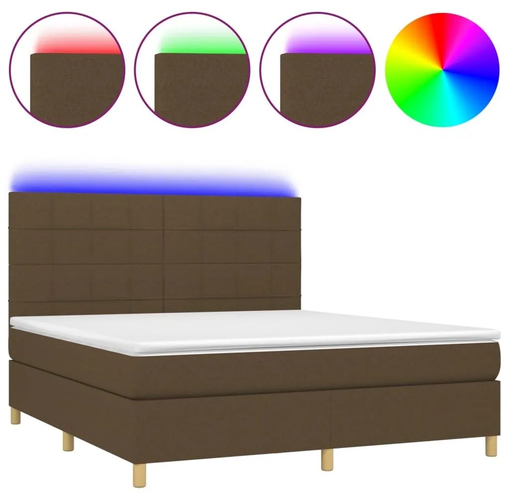 Κρεβάτι Boxspring με Στρώμα &amp; LED Σκ.Καφέ 180x200εκ. Υφασμάτινο - Καφέ